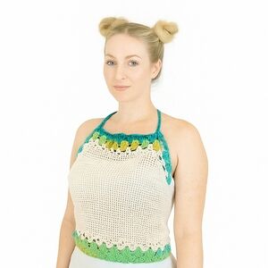 Hand Crafted Crochet Crop-Top White French Floral Crochet 100% cotton handmade